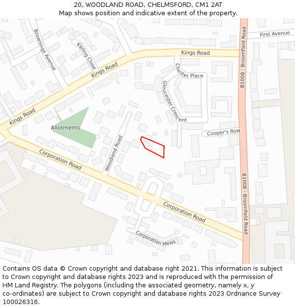 20, WOODLAND ROAD, CHELMSFORD, CM1 2AT: Location map and indicative extent of plot