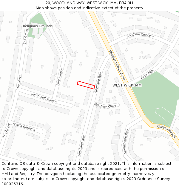 20, WOODLAND WAY, WEST WICKHAM, BR4 9LL: Location map and indicative extent of plot