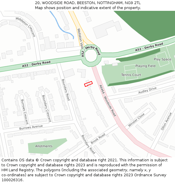 20, WOODSIDE ROAD, BEESTON, NOTTINGHAM, NG9 2TL: Location map and indicative extent of plot