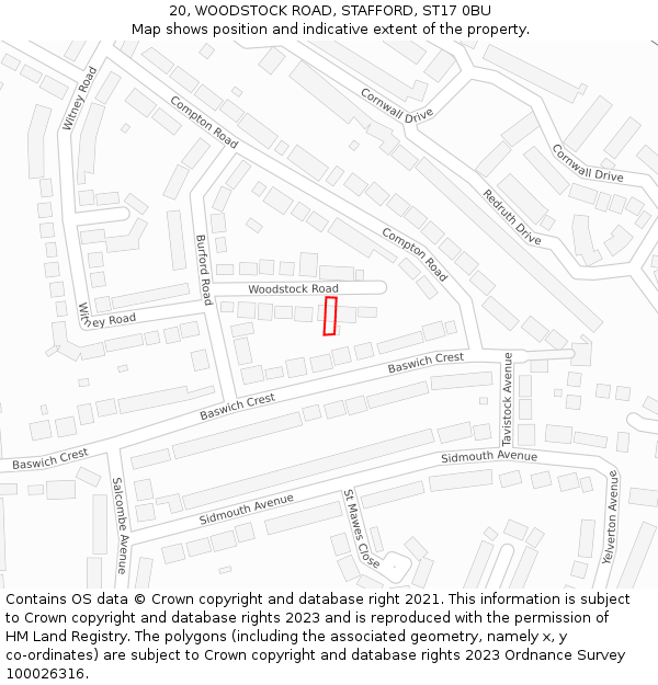 20, WOODSTOCK ROAD, STAFFORD, ST17 0BU: Location map and indicative extent of plot