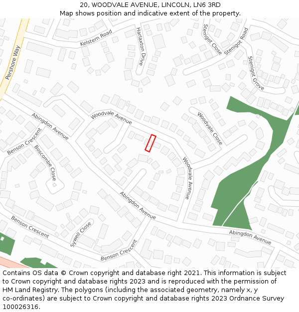 20, WOODVALE AVENUE, LINCOLN, LN6 3RD: Location map and indicative extent of plot