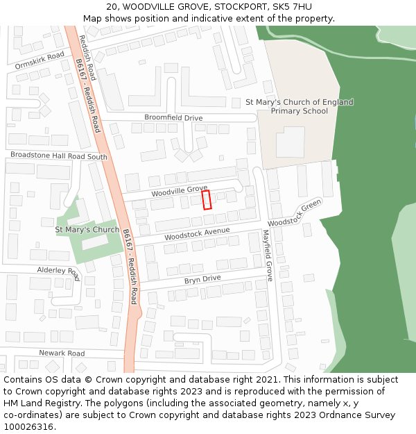 20, WOODVILLE GROVE, STOCKPORT, SK5 7HU: Location map and indicative extent of plot