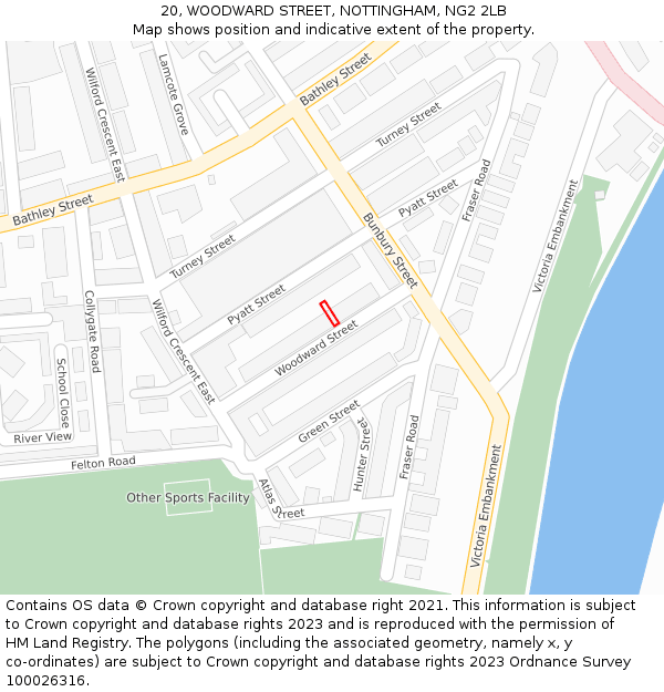 20, WOODWARD STREET, NOTTINGHAM, NG2 2LB: Location map and indicative extent of plot