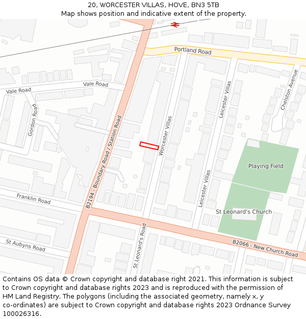 20, WORCESTER VILLAS, HOVE, BN3 5TB: Location map and indicative extent of plot