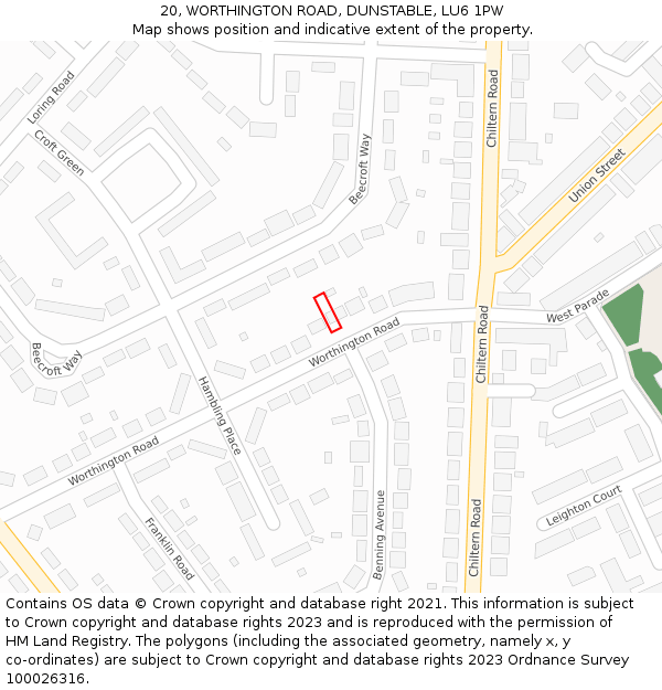 20, WORTHINGTON ROAD, DUNSTABLE, LU6 1PW: Location map and indicative extent of plot