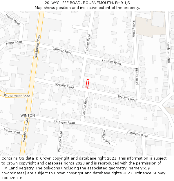 20, WYCLIFFE ROAD, BOURNEMOUTH, BH9 1JS: Location map and indicative extent of plot