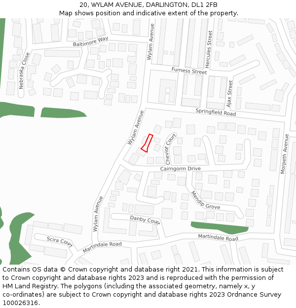 20, WYLAM AVENUE, DARLINGTON, DL1 2FB: Location map and indicative extent of plot