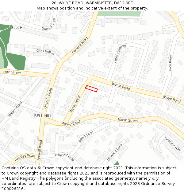 20, WYLYE ROAD, WARMINSTER, BA12 9PE: Location map and indicative extent of plot