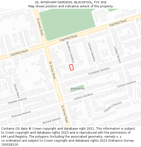 20, WYNDHAM GARDENS, BLACKPOOL, FY4 3NX: Location map and indicative extent of plot