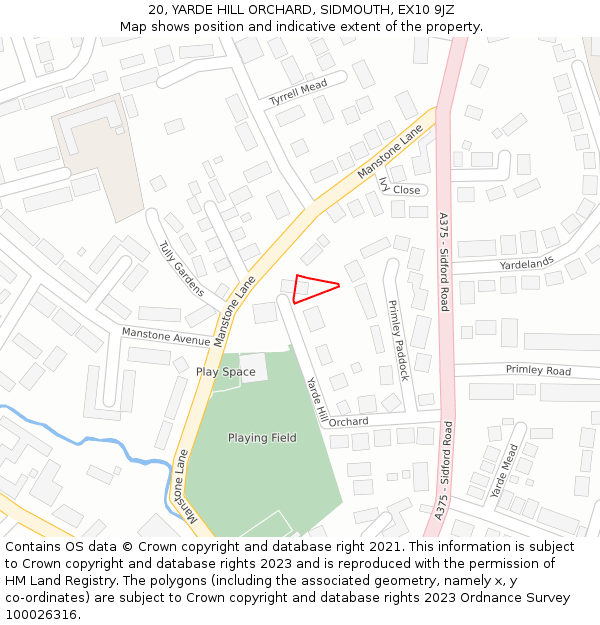 20, YARDE HILL ORCHARD, SIDMOUTH, EX10 9JZ: Location map and indicative extent of plot
