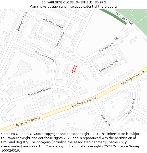 20, YARLSIDE CLOSE, SHEFFIELD, S5 9PG: Location map and indicative extent of plot