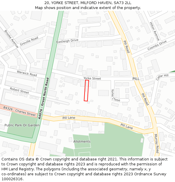 20, YORKE STREET, MILFORD HAVEN, SA73 2LL: Location map and indicative extent of plot