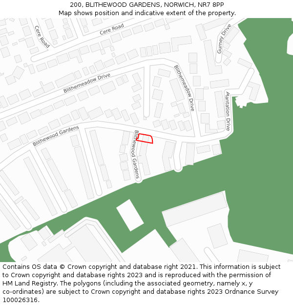 200, BLITHEWOOD GARDENS, NORWICH, NR7 8PP: Location map and indicative extent of plot