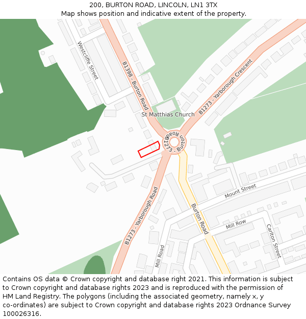 200, BURTON ROAD, LINCOLN, LN1 3TX: Location map and indicative extent of plot