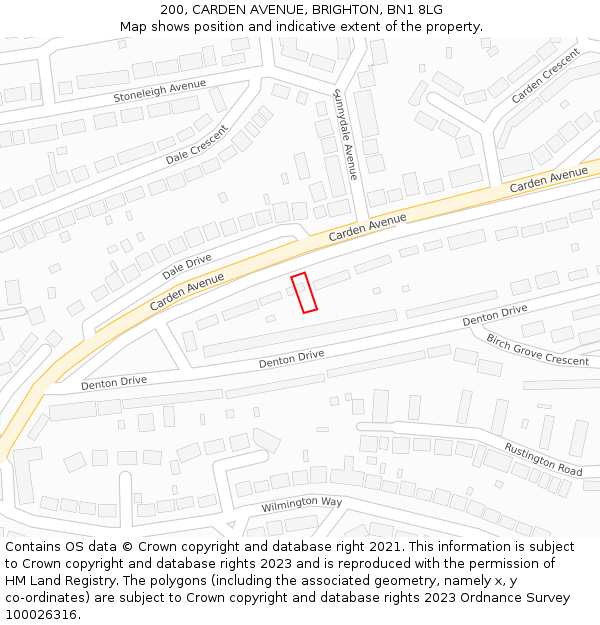 200, CARDEN AVENUE, BRIGHTON, BN1 8LG: Location map and indicative extent of plot