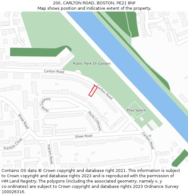 200, CARLTON ROAD, BOSTON, PE21 8NF: Location map and indicative extent of plot