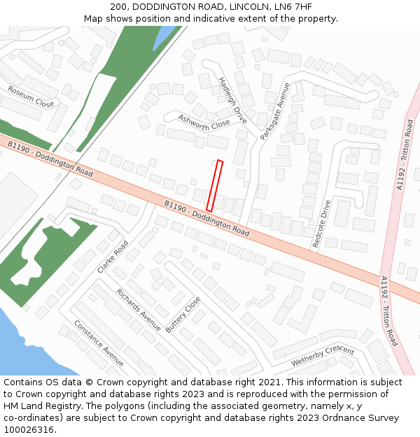 200, DODDINGTON ROAD, LINCOLN, LN6 7HF: Location map and indicative extent of plot