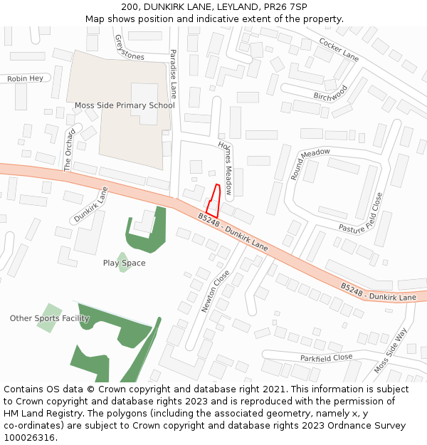 200, DUNKIRK LANE, LEYLAND, PR26 7SP: Location map and indicative extent of plot
