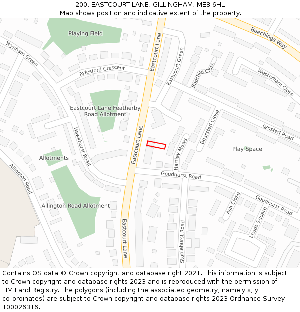 200, EASTCOURT LANE, GILLINGHAM, ME8 6HL: Location map and indicative extent of plot
