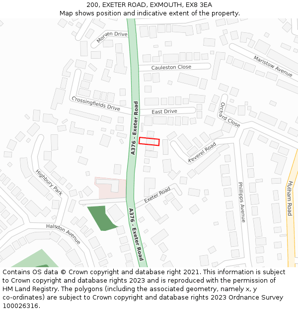 200, EXETER ROAD, EXMOUTH, EX8 3EA: Location map and indicative extent of plot