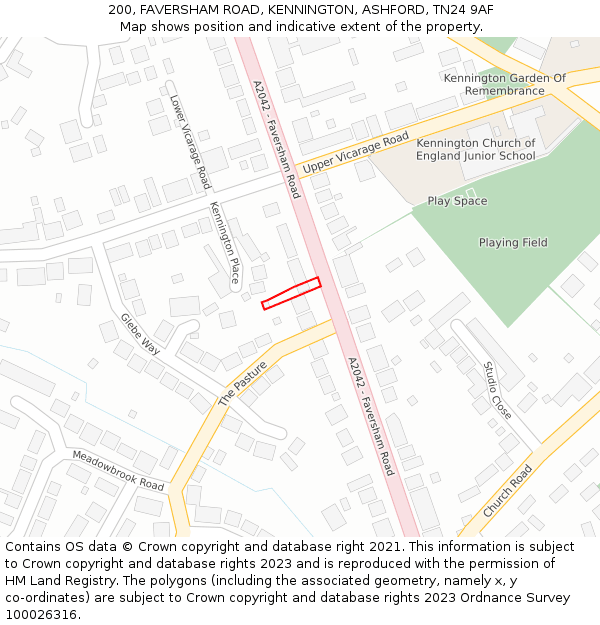 200, FAVERSHAM ROAD, KENNINGTON, ASHFORD, TN24 9AF: Location map and indicative extent of plot