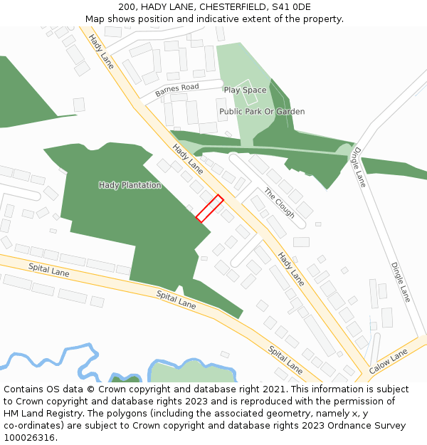 200, HADY LANE, CHESTERFIELD, S41 0DE: Location map and indicative extent of plot