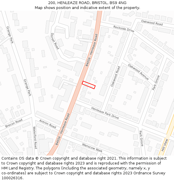 200, HENLEAZE ROAD, BRISTOL, BS9 4NG: Location map and indicative extent of plot