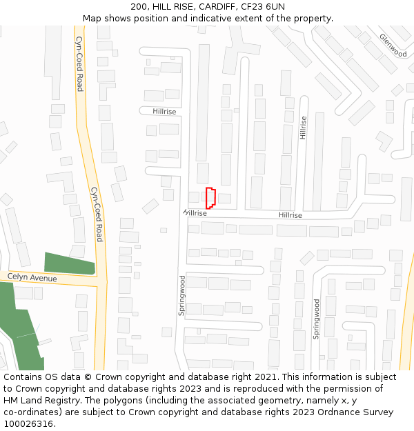200, HILL RISE, CARDIFF, CF23 6UN: Location map and indicative extent of plot