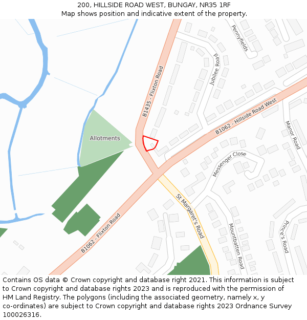 200, HILLSIDE ROAD WEST, BUNGAY, NR35 1RF: Location map and indicative extent of plot