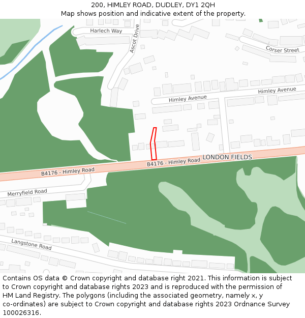 200, HIMLEY ROAD, DUDLEY, DY1 2QH: Location map and indicative extent of plot