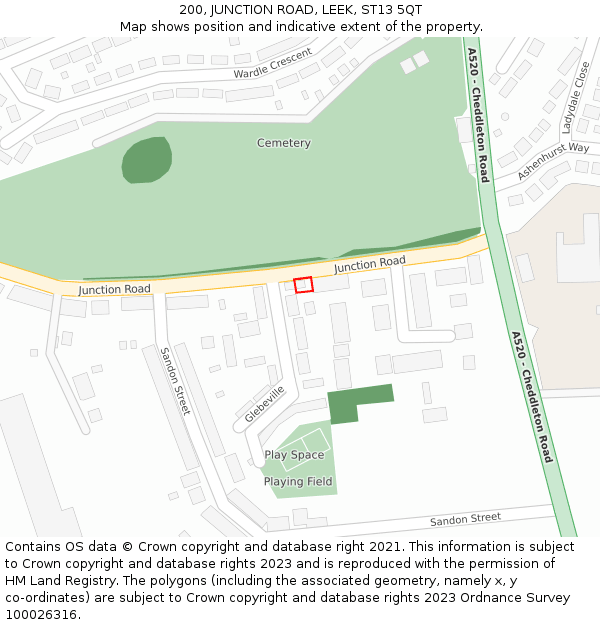 200, JUNCTION ROAD, LEEK, ST13 5QT: Location map and indicative extent of plot