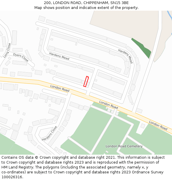 200, LONDON ROAD, CHIPPENHAM, SN15 3BE: Location map and indicative extent of plot