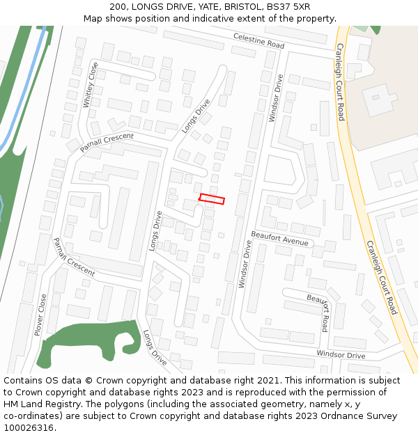 200, LONGS DRIVE, YATE, BRISTOL, BS37 5XR: Location map and indicative extent of plot