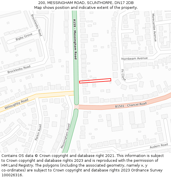 200, MESSINGHAM ROAD, SCUNTHORPE, DN17 2DB: Location map and indicative extent of plot