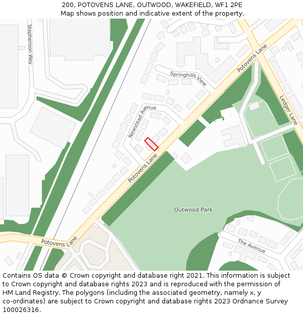 200, POTOVENS LANE, OUTWOOD, WAKEFIELD, WF1 2PE: Location map and indicative extent of plot