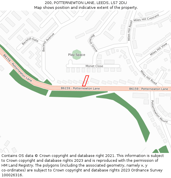 200, POTTERNEWTON LANE, LEEDS, LS7 2DU: Location map and indicative extent of plot