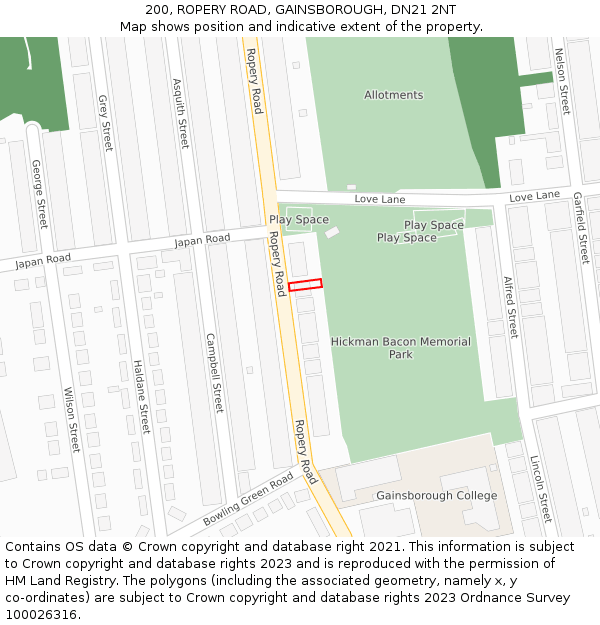 200, ROPERY ROAD, GAINSBOROUGH, DN21 2NT: Location map and indicative extent of plot