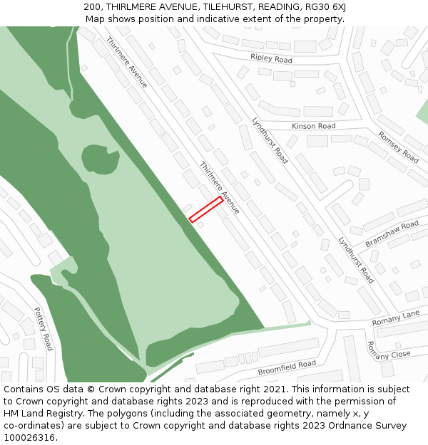 200, THIRLMERE AVENUE, TILEHURST, READING, RG30 6XJ: Location map and indicative extent of plot