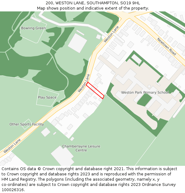 200, WESTON LANE, SOUTHAMPTON, SO19 9HL: Location map and indicative extent of plot
