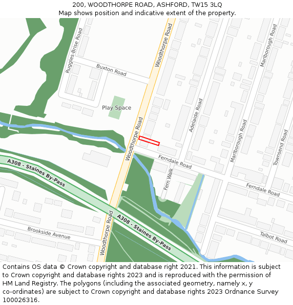 200, WOODTHORPE ROAD, ASHFORD, TW15 3LQ: Location map and indicative extent of plot
