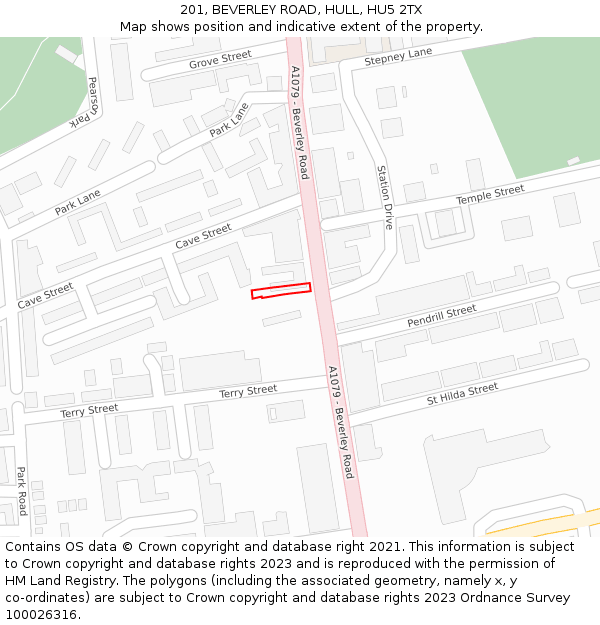 201, BEVERLEY ROAD, HULL, HU5 2TX: Location map and indicative extent of plot