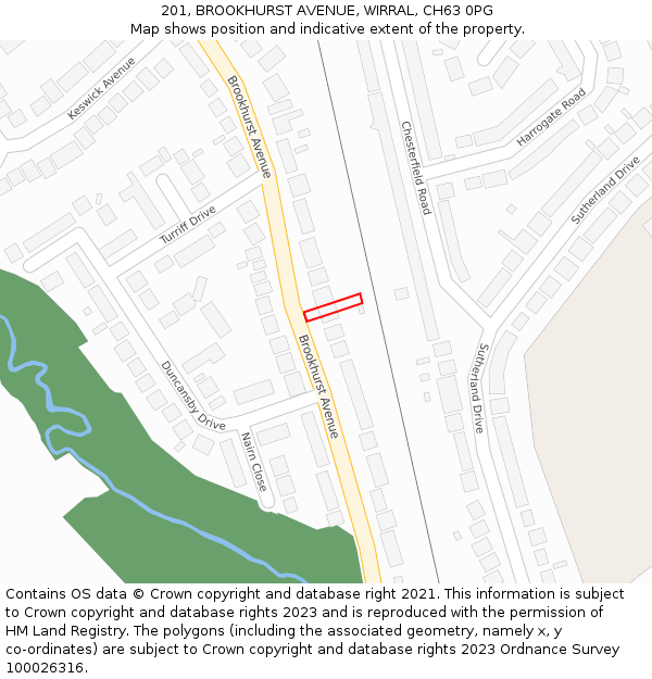201, BROOKHURST AVENUE, WIRRAL, CH63 0PG: Location map and indicative extent of plot