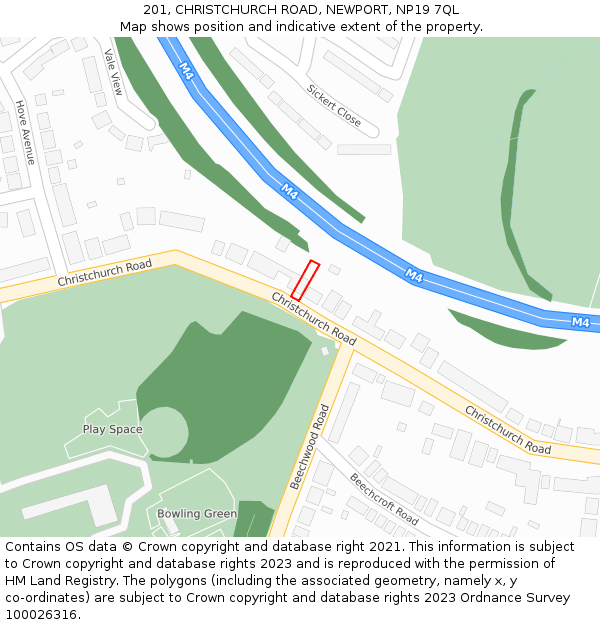 201, CHRISTCHURCH ROAD, NEWPORT, NP19 7QL: Location map and indicative extent of plot