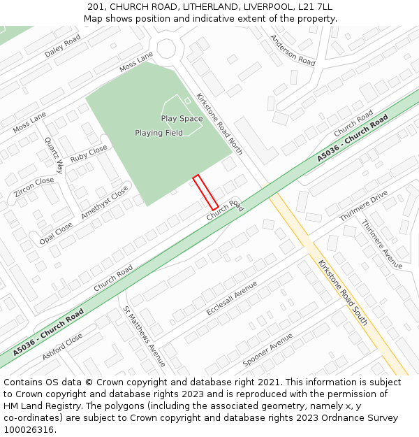 201, CHURCH ROAD, LITHERLAND, LIVERPOOL, L21 7LL: Location map and indicative extent of plot