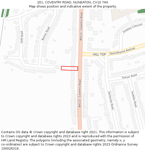 201, COVENTRY ROAD, NUNEATON, CV10 7AX: Location map and indicative extent of plot