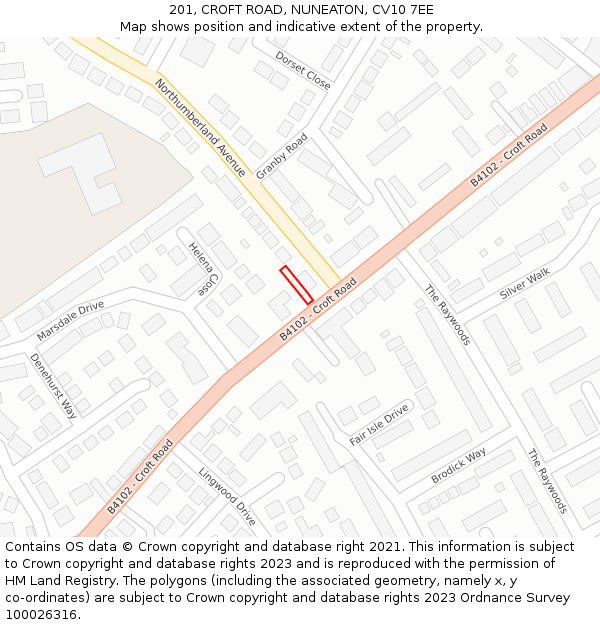201, CROFT ROAD, NUNEATON, CV10 7EE: Location map and indicative extent of plot