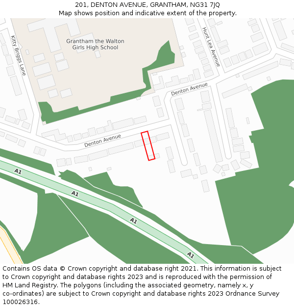 201, DENTON AVENUE, GRANTHAM, NG31 7JQ: Location map and indicative extent of plot