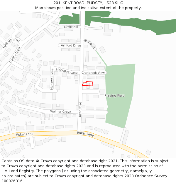 201, KENT ROAD, PUDSEY, LS28 9HG: Location map and indicative extent of plot