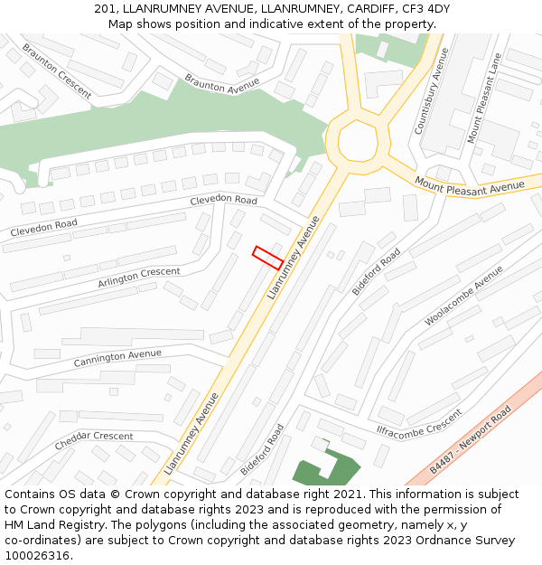 201, LLANRUMNEY AVENUE, LLANRUMNEY, CARDIFF, CF3 4DY: Location map and indicative extent of plot