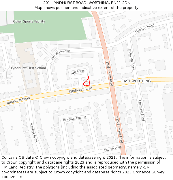 201, LYNDHURST ROAD, WORTHING, BN11 2DN: Location map and indicative extent of plot